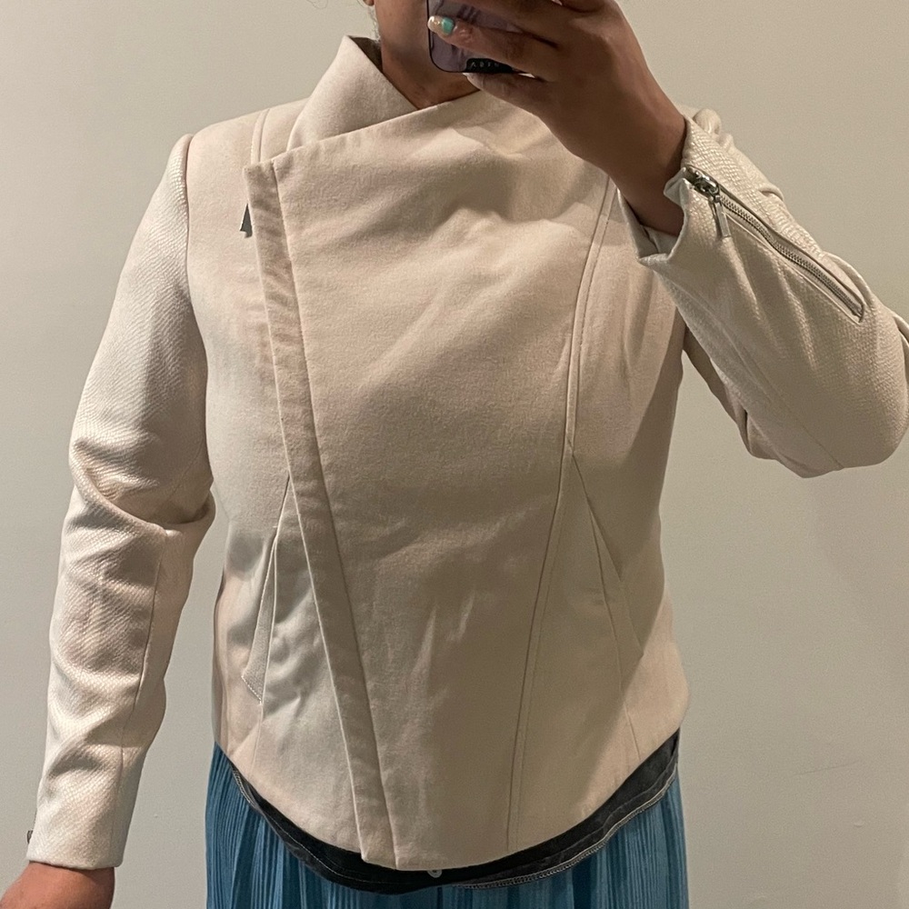 cream asymmetrical zip jacket